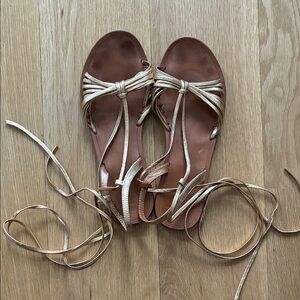 Gold Jonak Lace up Leather Sandals